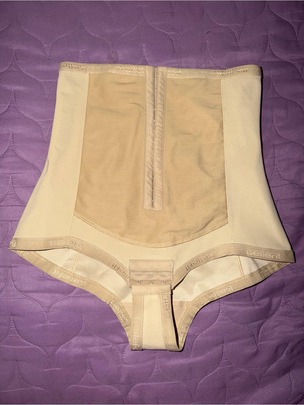 High-Waist Beige Shapewear Brief with Hook Closure/ Postpartum Girdle/Corset